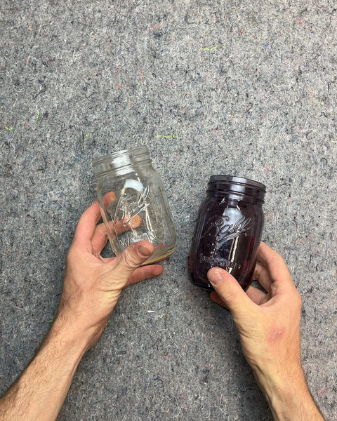 Two Mason Jars, Clear and Purple