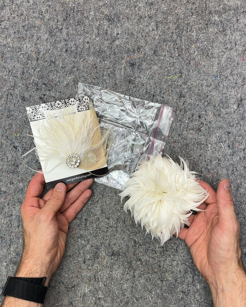 White Feather Hair Clips with Rhinestone Accent