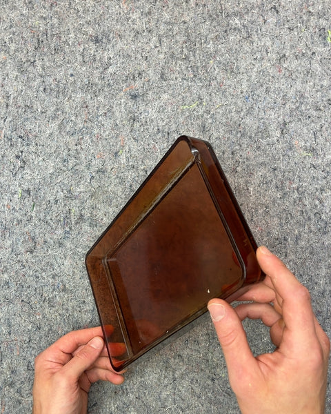 Brown Rectangular Glass Tray with small chip, 10" x 6"