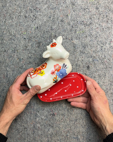 Floral Cow Butter Dish