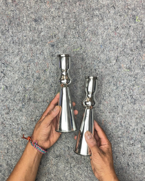 West Elm Silver Taper Candle Holders