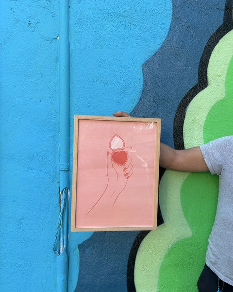 Framed Pink Heart Hand Art Print, 13x17"