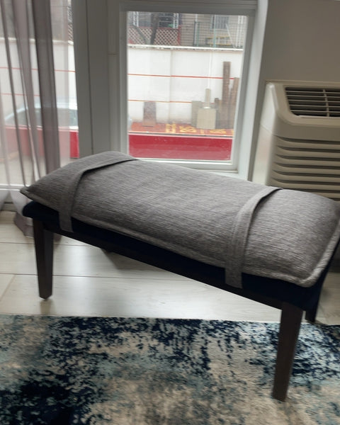 Gray Blue Upholstered Bench, 33x18x14”