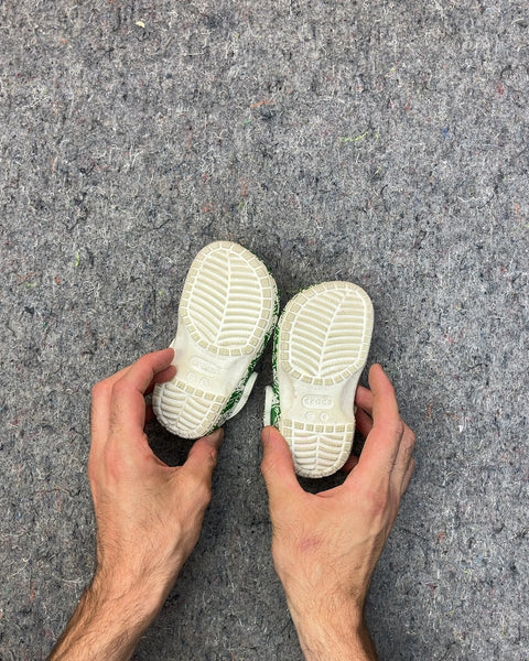 Crocs Green and White Patterned Clogs, Size C6