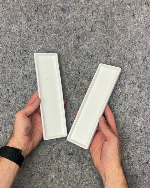 Two White Rectangular Ceramic Cosmetic Trays, 9"