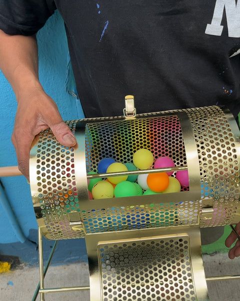 Gold Raffle Drum with Colorful Balls