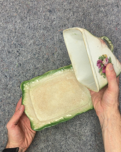 Vintage Franz Anton Mehlem Bonn Porcelain Cheese Keeper Or Butter Dish