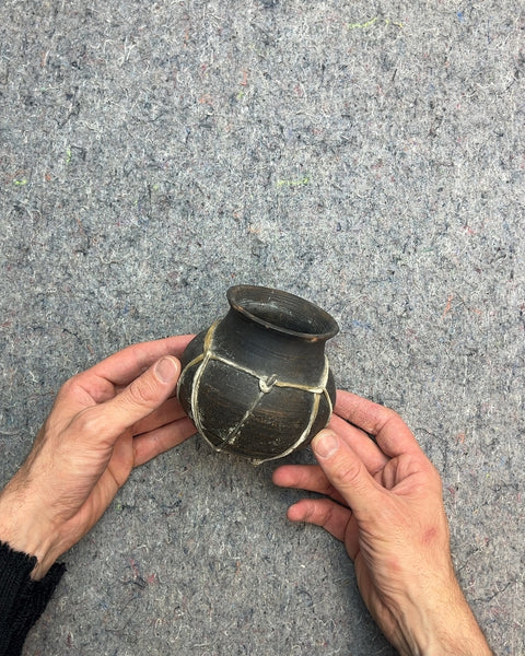 Small Black Decorative Pot with White Rope Detail