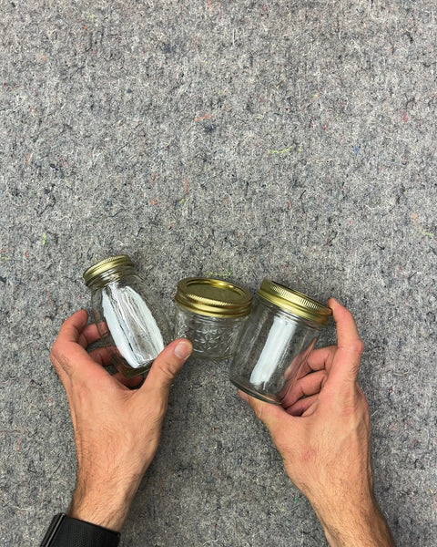 Three Small Glass Jars with Gold Lids