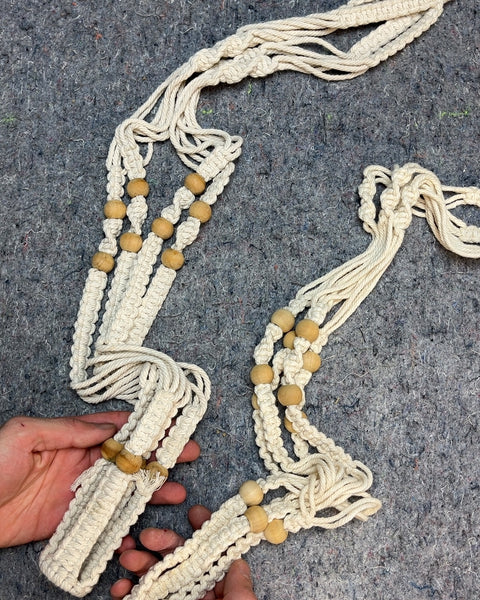Two Macrame Plant Hangers with Wood Beads