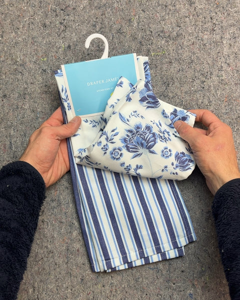 Draper James Blue Floral and Striped Kitchen Towel Set