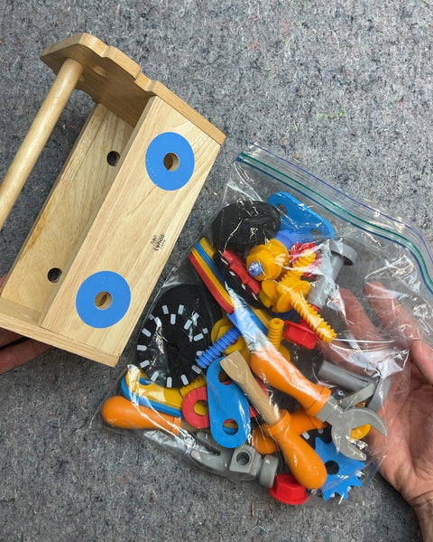 Wooden Toy Tool Box with A Bunch Of Tools