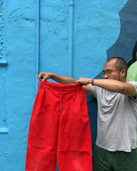 Marni x Uniqlo Red Baggy Corduroy Pants, Size S or Waist 26-27