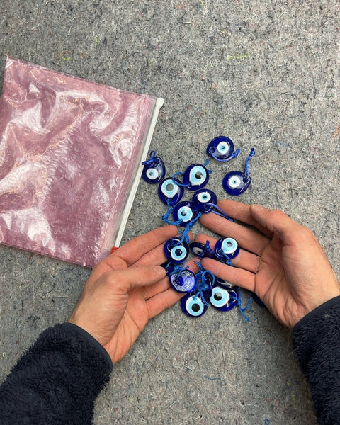 Blue Glass Evil Eye Charms with Loops