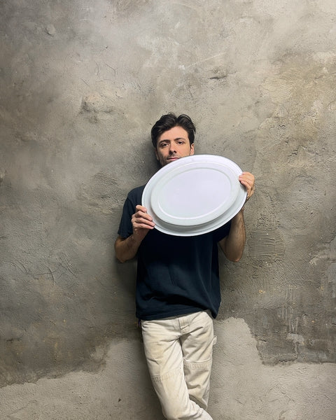 White Enamel Oval Serving Platter, L17"