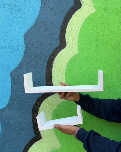 Two White Floating Wall Shelves, 8 & 17"