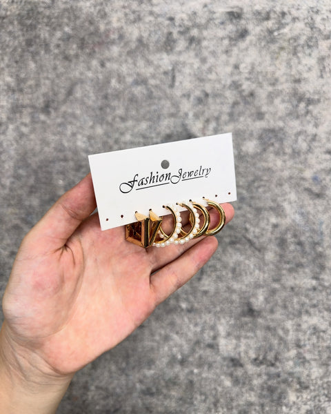 Gold-Tone and Faux Pearl Hoop Earring Set