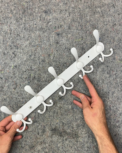 White Wall Mounted Coat Rack with Five Hooks, L16"