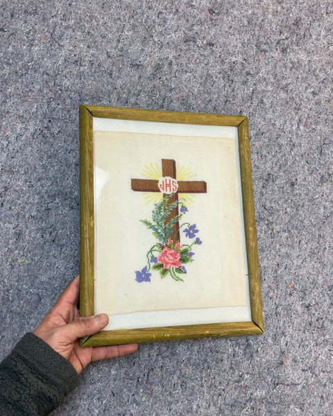 Framed Cross Stitch Floral Art
