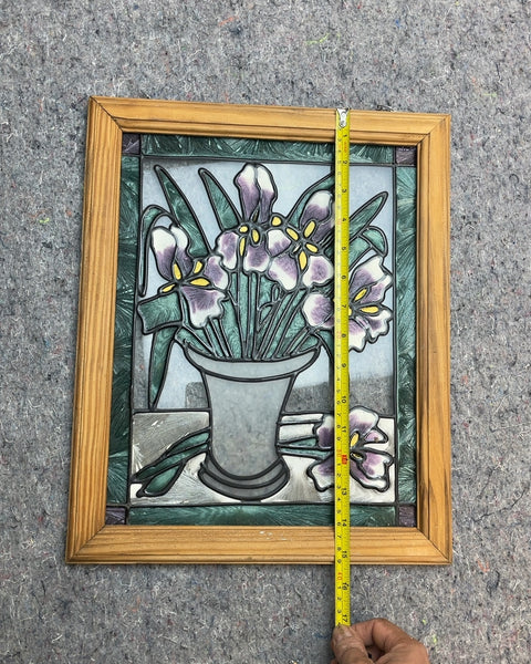 Framed Floral Stained Glass Art, W12xH15"