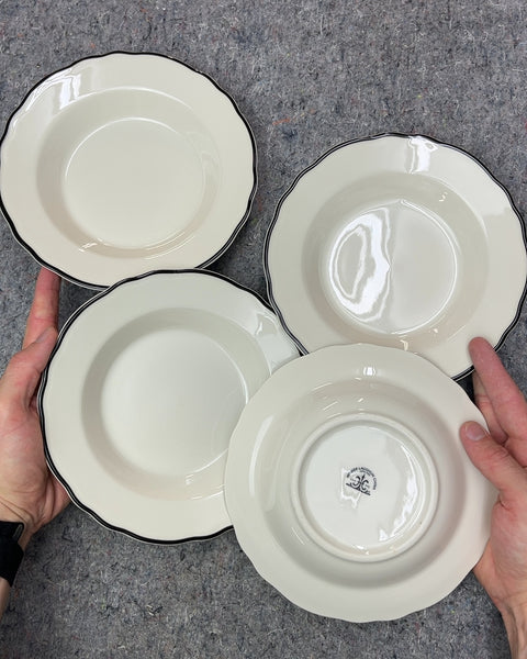 Four Cool Homer Laughlin Scalloped Edge Soup Bowls