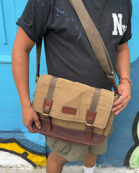 Fossil Canvas and Leather Messenger Bag