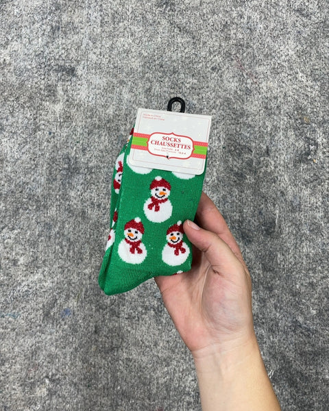 Green Snowman Print Socks
