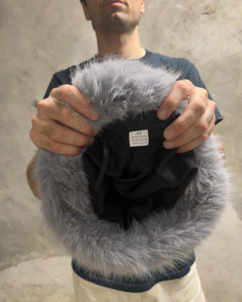 Faux Fur Fluffy Bucket Hat in Grey, Size 58
