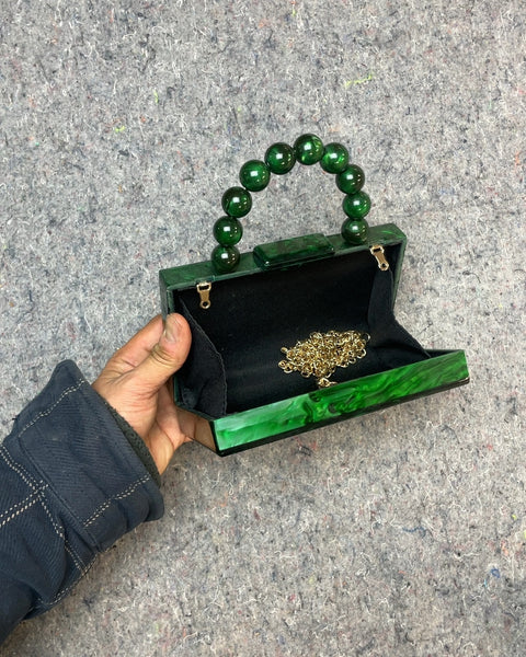 Green Acrylic Box Clutch with Strap