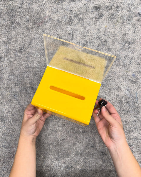 Yellow Acrylic Donation or Suggestion Box with Lock and Sign Holder