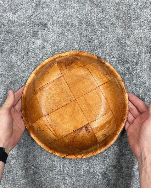 Wooden Checkered Round Serving Bowl, 12"