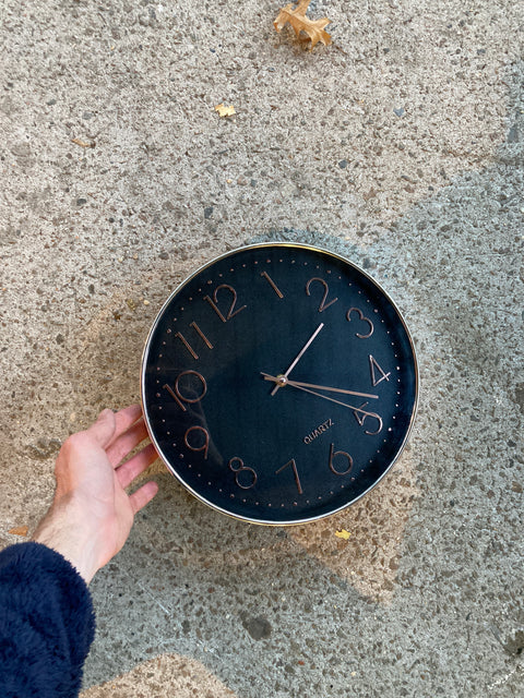 Wall Mounted Black & Pink Gold Clock