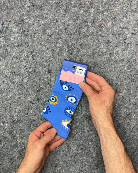 Blue Evil Eye Pattern Socks, Womens One Size Fits Most
