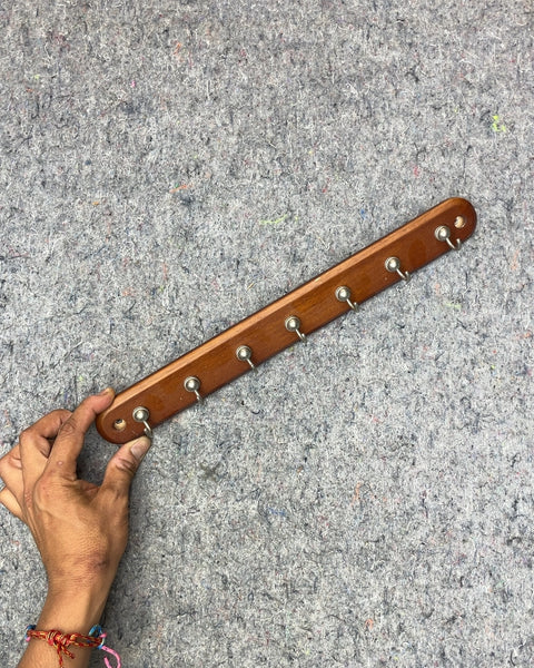 Wood Key Holder with Metal Hooks, 13"