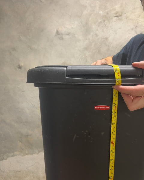 Rubbermaid Black Flip Top Trash Can, H24"