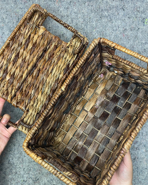 Woven Rectangular Storage Basket with Lid, 7.5 x 12.5 in