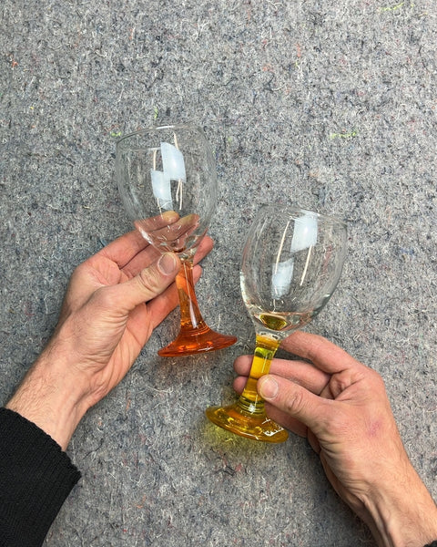 Two Wine Glasses with Colored Stems