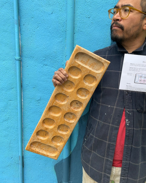 Wooden Mancala Game Board with Marbles