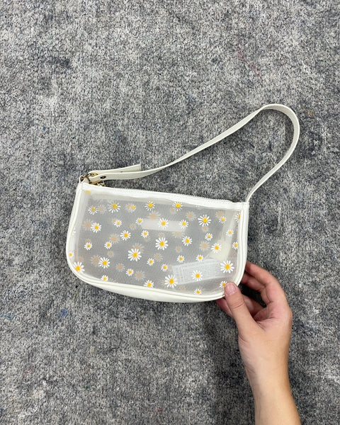 White Daisy Print Shoulder Bag