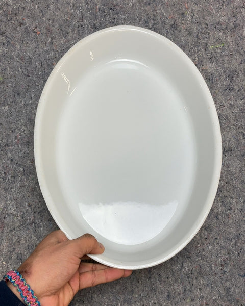 French Ceramic White Oval Deep Dish