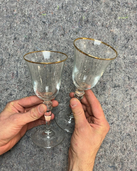 Last Two Vintage Wine Glasses with Gold Trim