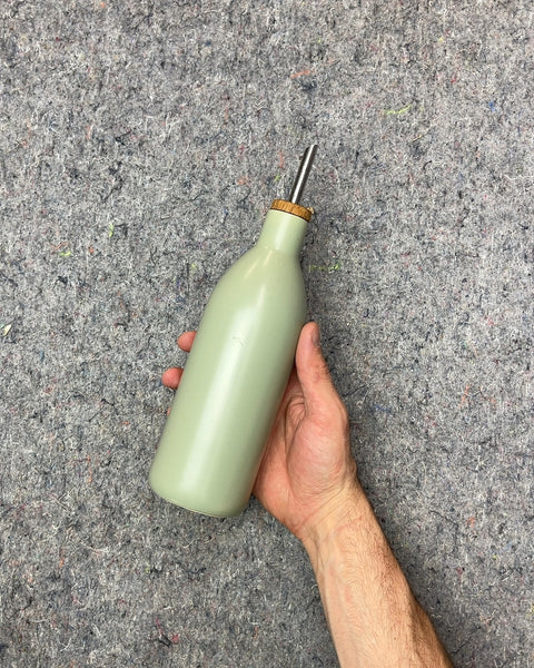 Light Green Ceramic Oil Bottle with Pour Spout