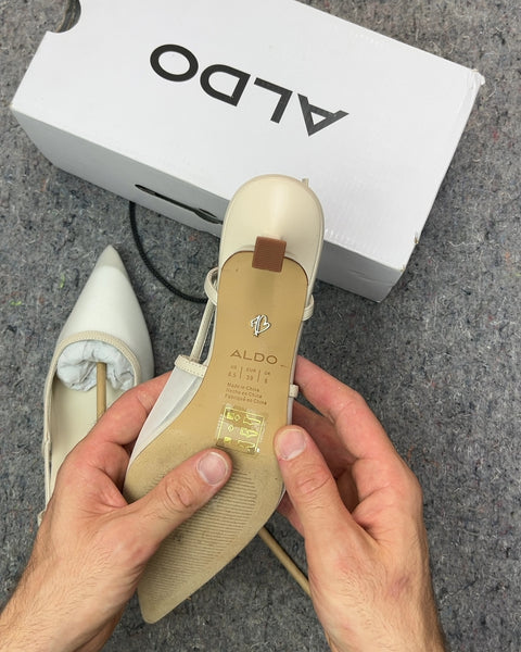 Brand New ALDO White Pointed Toe Maxina Slingback Heels, Size US 8.5W or EU 39