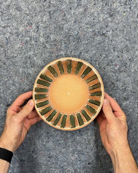 Ceramic Decorative Plate with Green Stripes