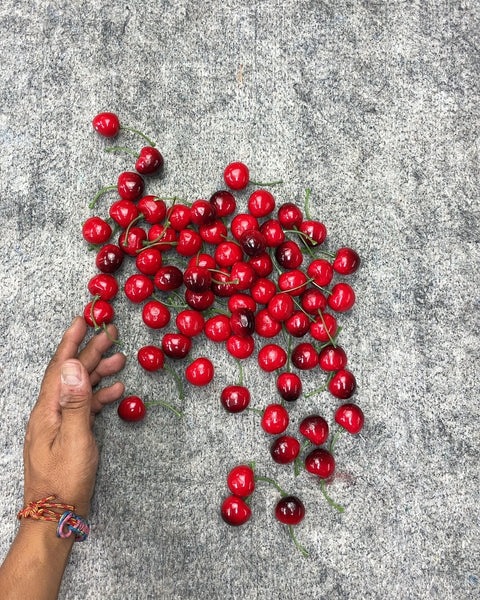 Artificial Red Cherries with Green Stems
