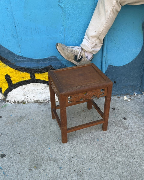 Pretty Small Carved Wood Side Table, W12xD8xH15"
