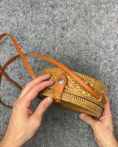 Street Level Woven Rattan Round Crossbody Bag