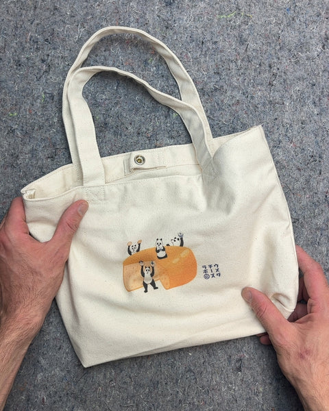Cute Canvas Tote Bag with Pandas Eating Cheese