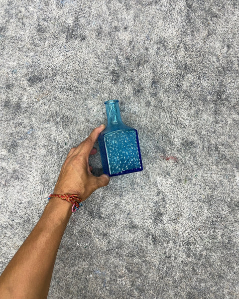 Vintage Blue Textured Glass Bottle Vase