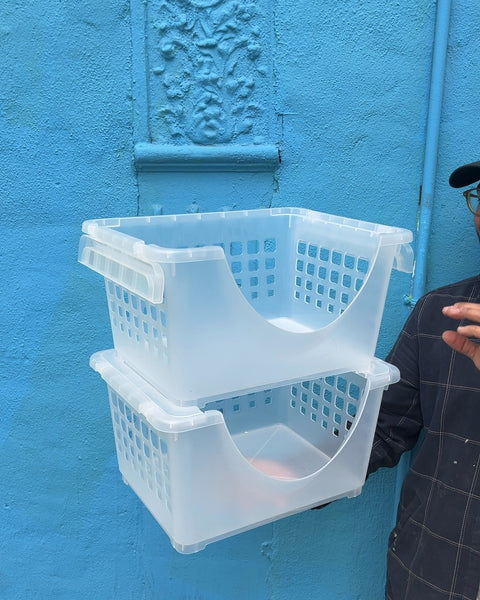 Stackable Plastic Storage Bins, Set of 2